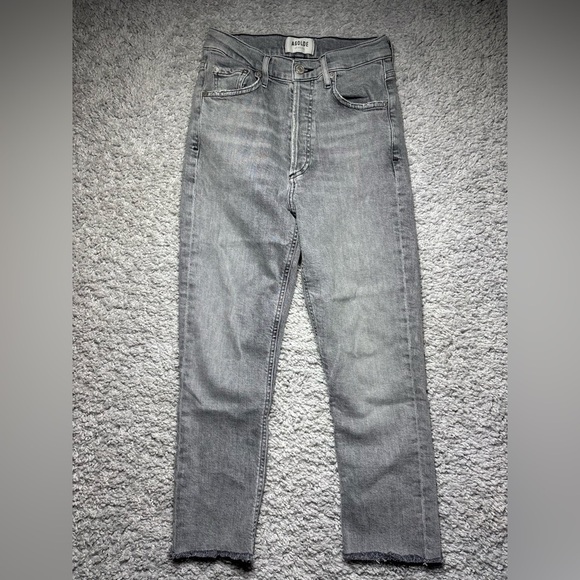 Agolde Jeans Womens 24 NICO High Rise Button Fly Raw Hem Frayed Edge Stretch - Picture 1 of 5